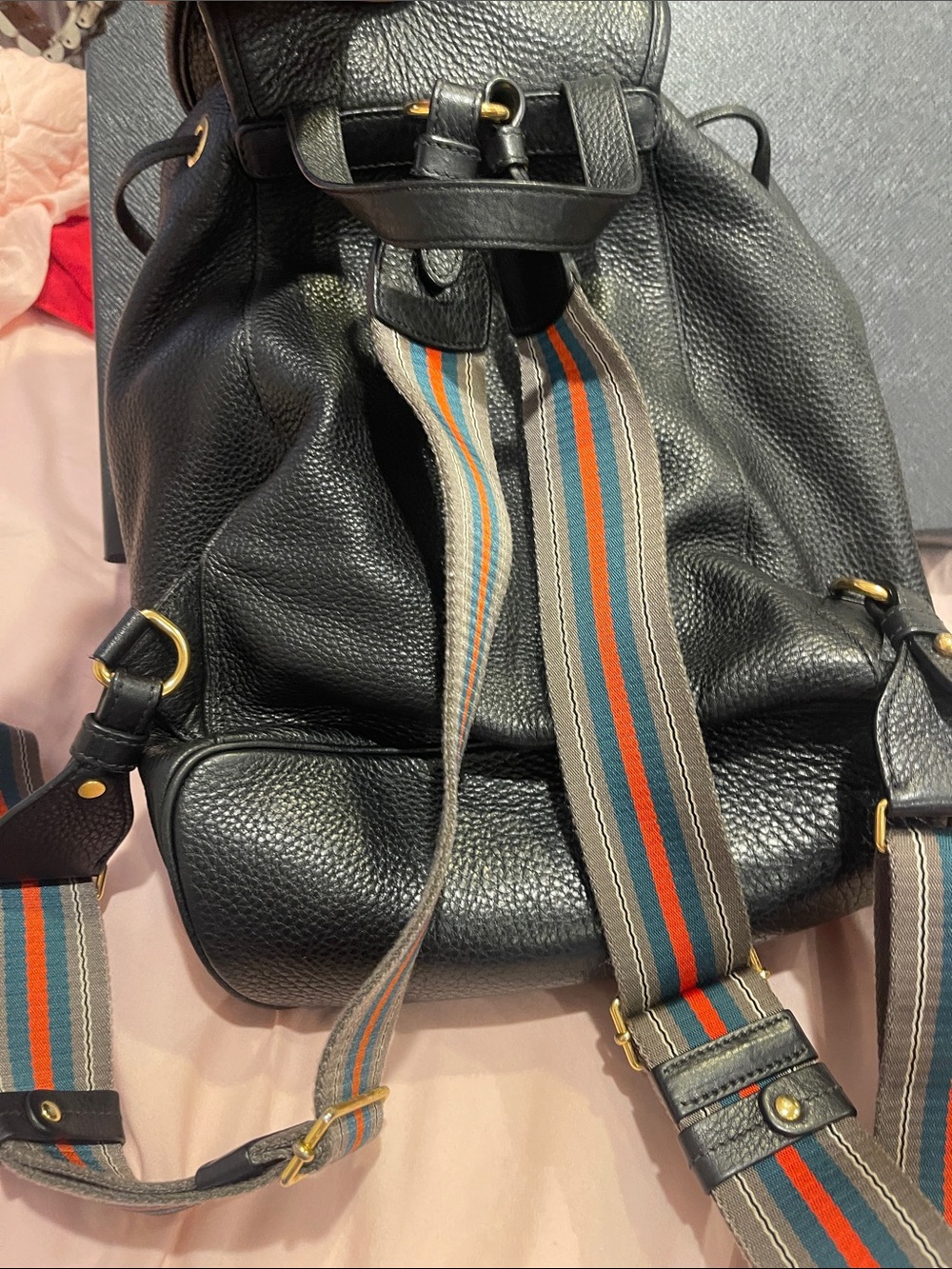 Prada Black Pebbled Leather Drawstring Backpack with Gold Hardware - Picture 2 of 6